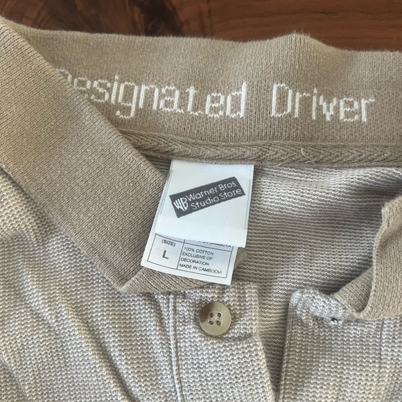 Mens  2001  Polo Golf Shirt Tan 100% Cotton  Vtg  Designated Drive Taz - Picture 5 of 7